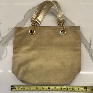 Elegant Gold sparkly suede Tote Bag 7.5” X  9.5” genuine leather made in Italy